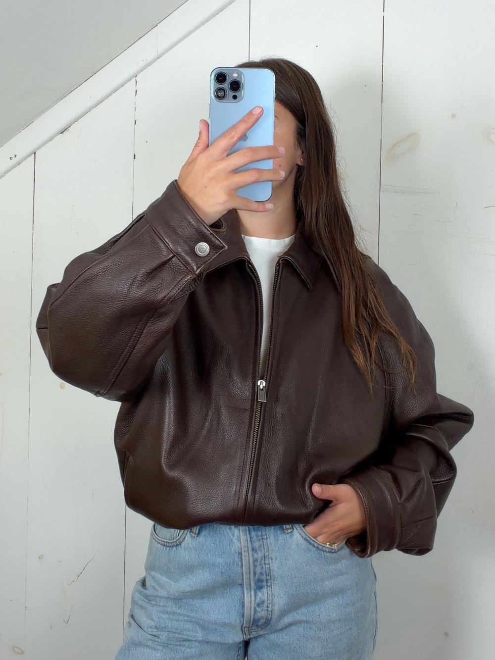 Vintage Wilsons Brown Genuine Leather Bomber Jacket Mens Large Raglan Sleeve 90s